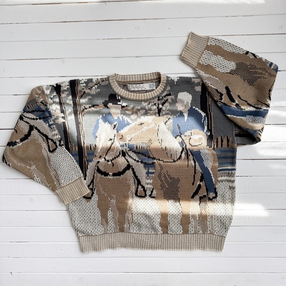 Crossings Other - vtg Crossings jockey equestrian horse rider‎ woven cotton sweater